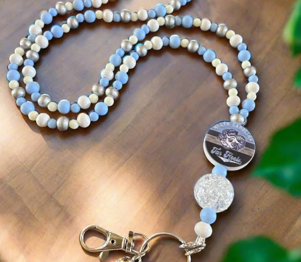 UNC University of North Carolina Tarheels Hand Beaded Lanyard