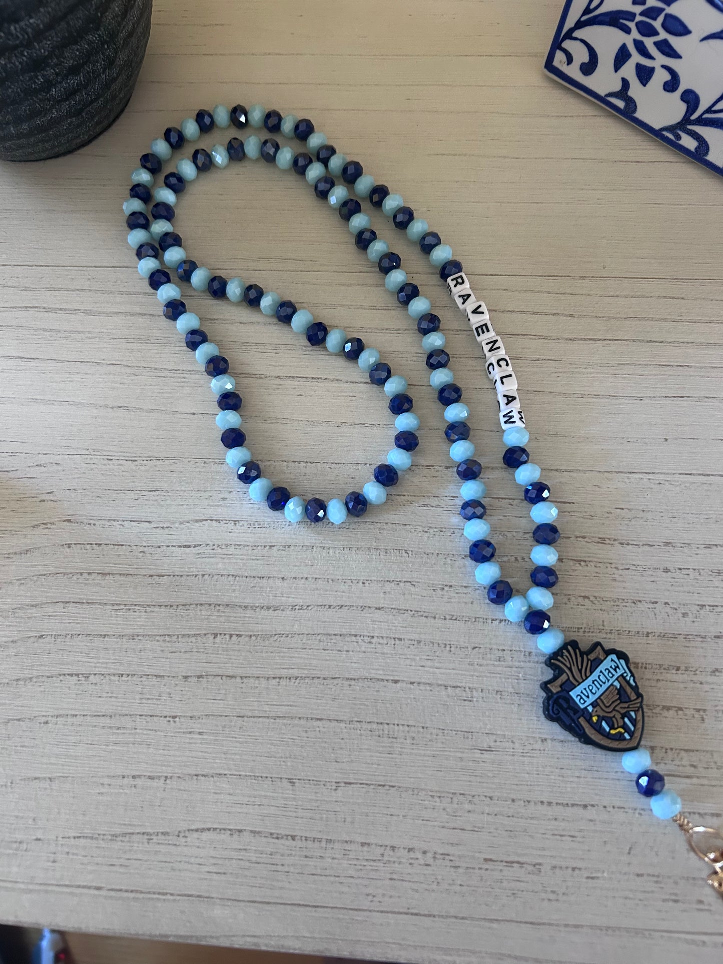 Ravenclaw Light Blue and Navy Custom Beaded Lanyard