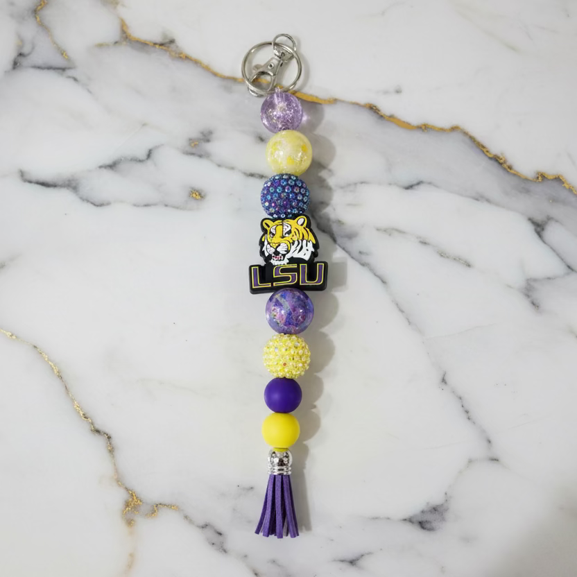 LSU Louisiana State University Tigers Bubblegum Beaded Keychain