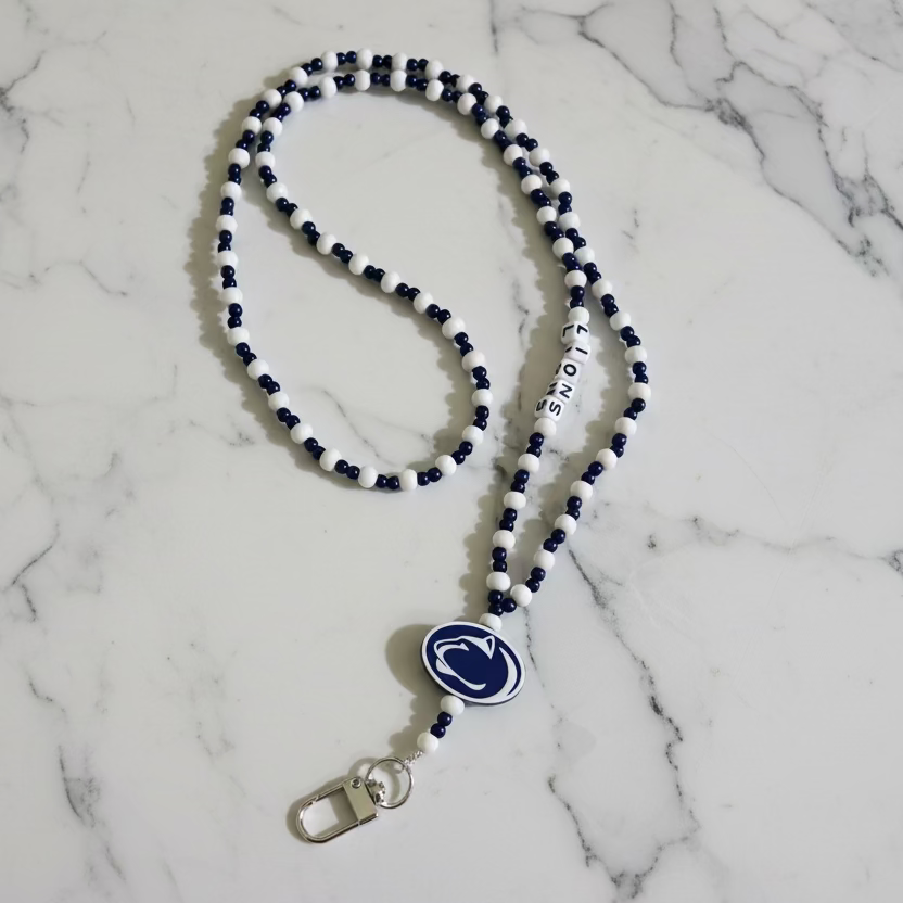 Penn State Nittany Lions Blue and White Custom Beaded Lanyard