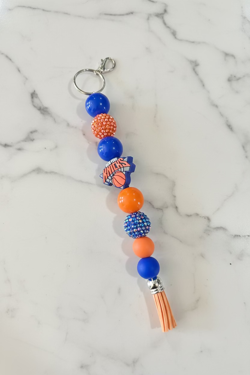 New York Knicks Bubblegum Beaded Keychain