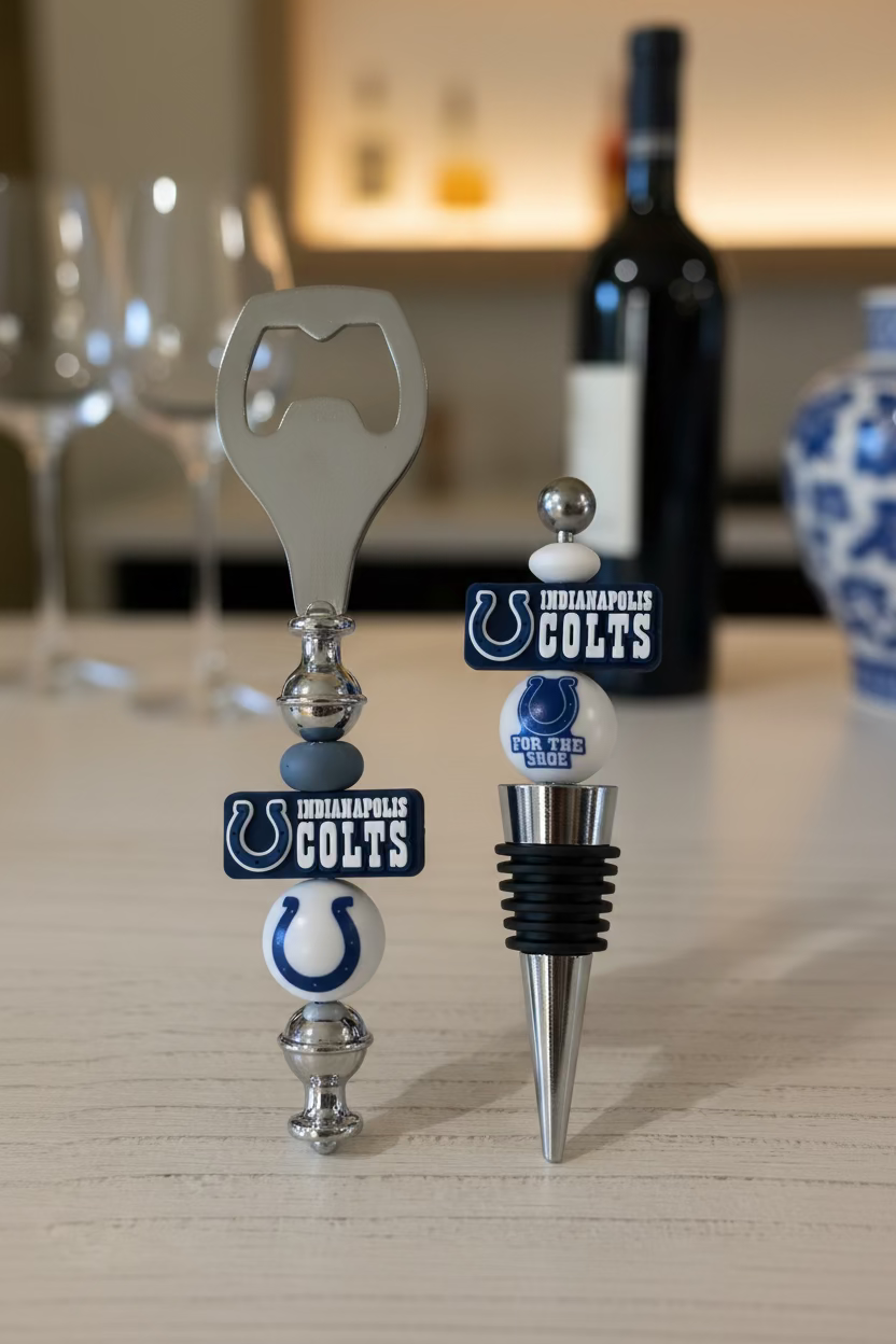 Indianapolis Colts Custom Beaded Wine Stopper and Bottle Opener