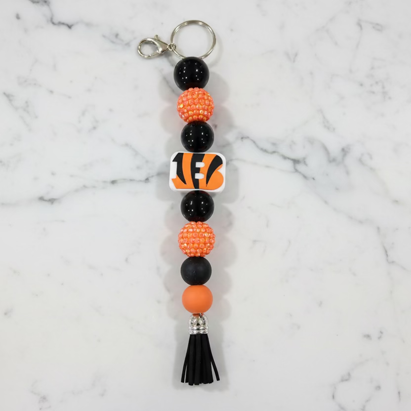 Cincinnati Bengals Bubblegum Beaded Keychain in Orange and Black