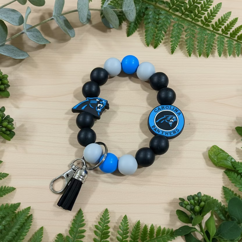 Carolina Panthers Silicone Beaded Key Chain Wristlet