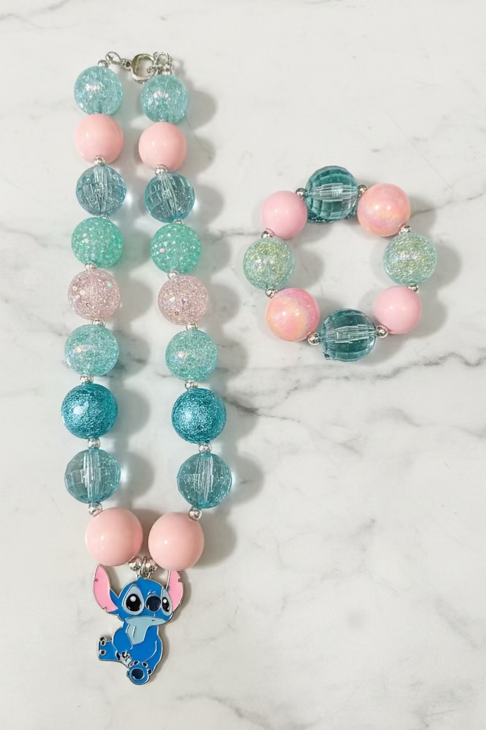 Kids Multi color Bubble necklace with character pendant