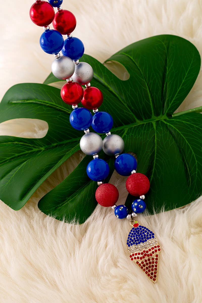 KIDS PATRIOTIC BUBBLE NECKLACE W/PENDANT