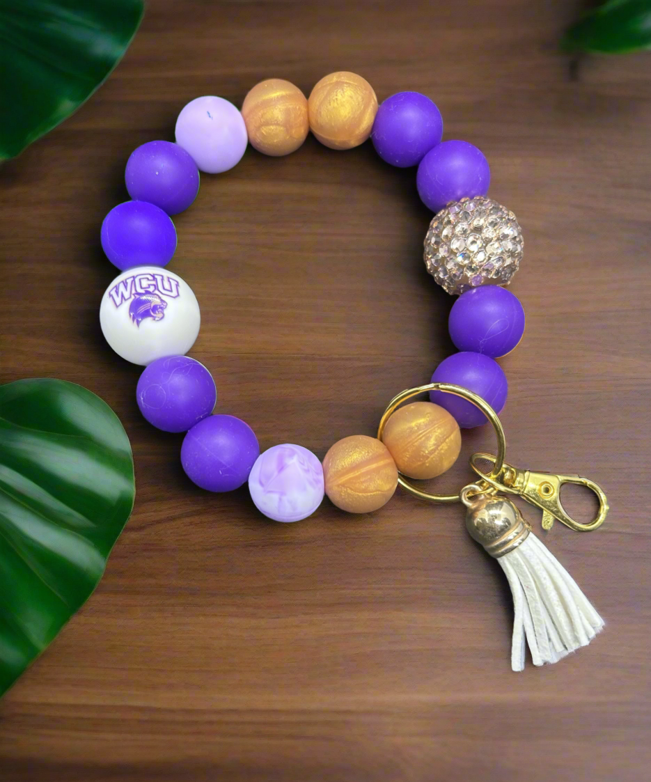 WCU Western Carolina University Catamounts Silicone Beaded Keychain Wristlet