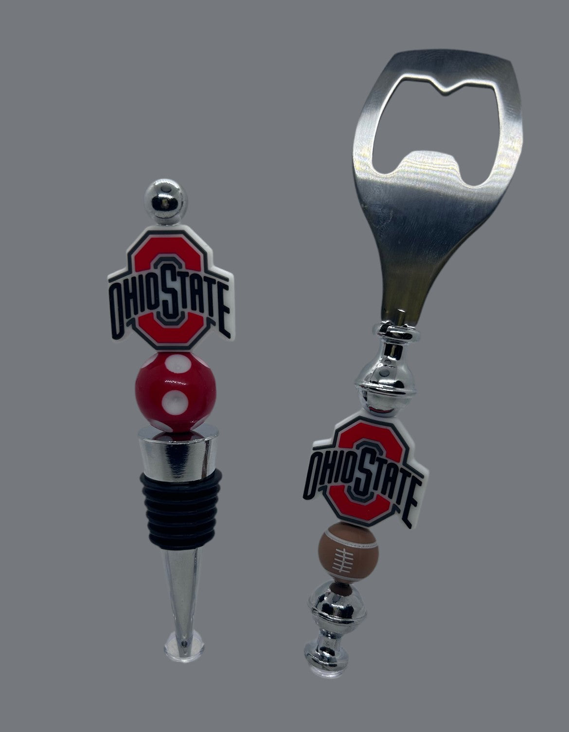 Collection of Beaded Wine Corks and Bottle Openers themed for various sports teams