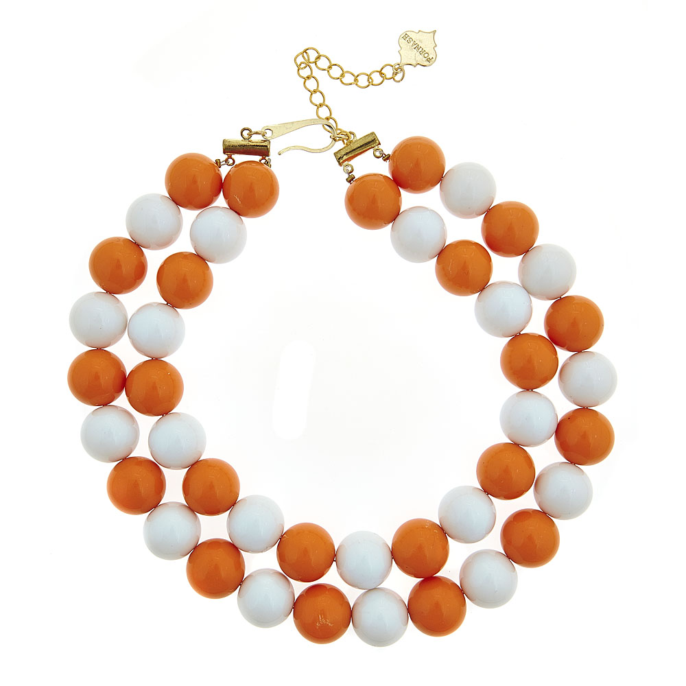 Two-Tone Candy Gameday Necklace: Orange/White