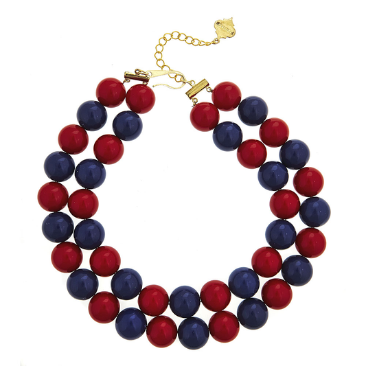 Two-Tone Candy Gameday Necklace: Navy/Red