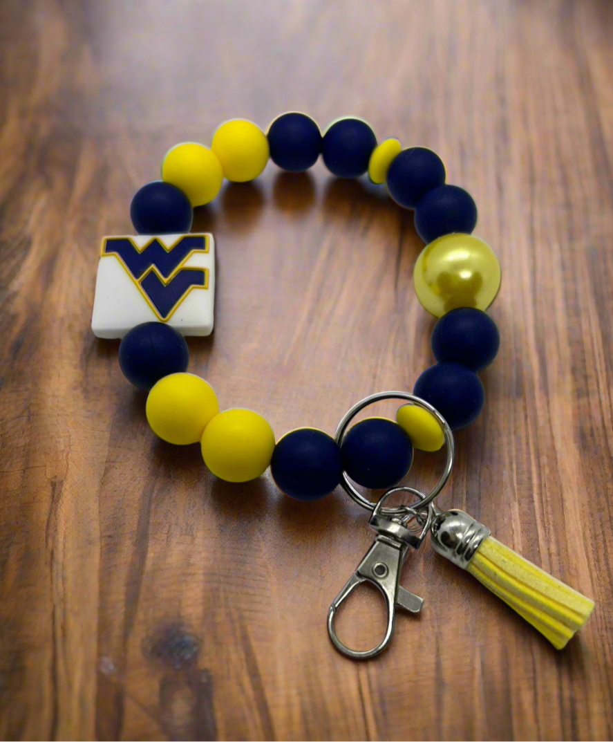 West Virginia University Mountaineers Silicone Beaded Keychain Wristlet