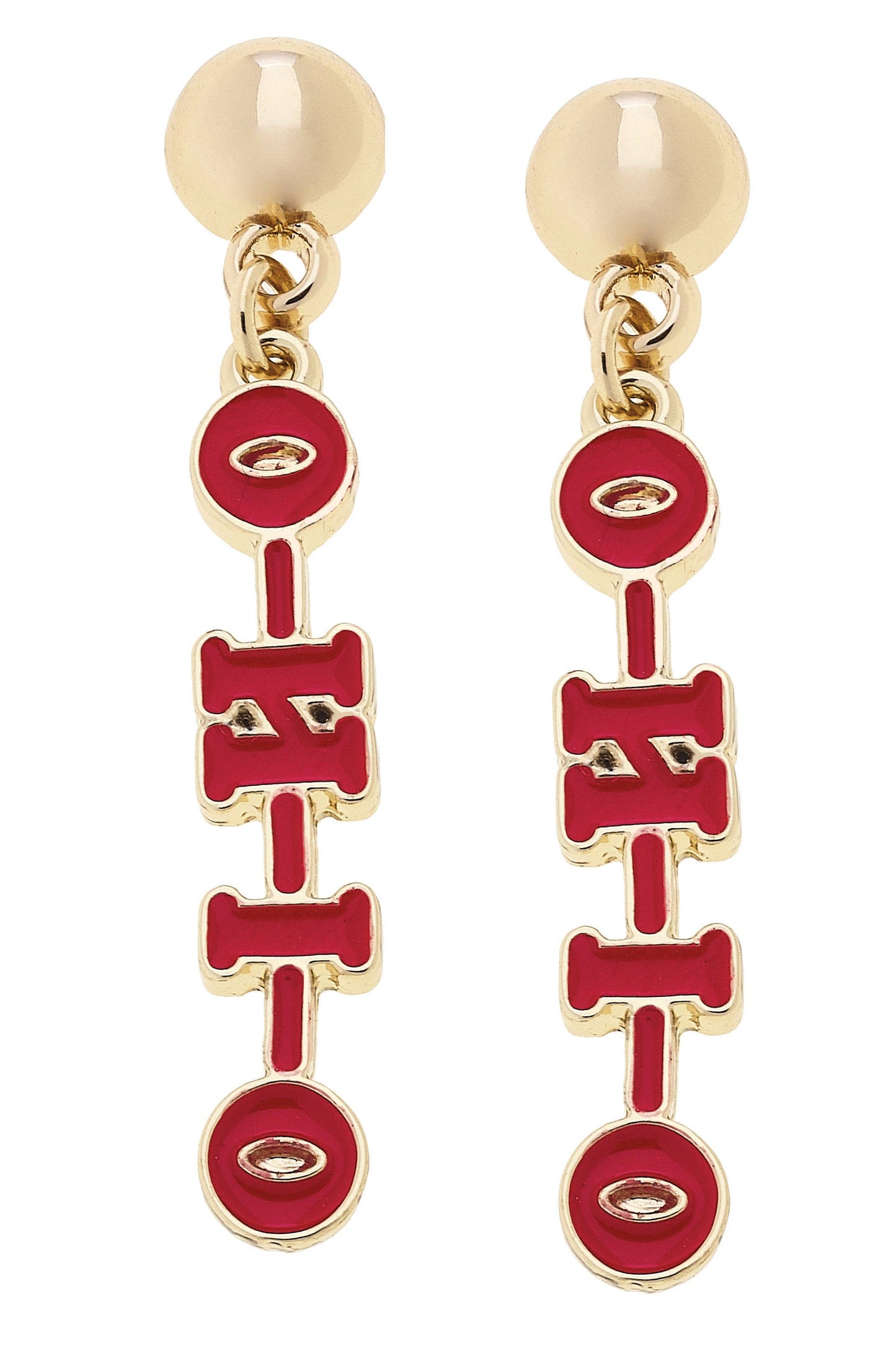 Ohio Slogan Earrings in Red/Shiny Gold