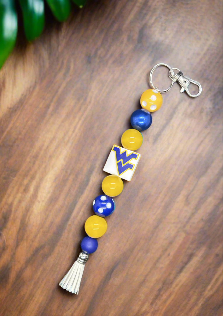 West Virginia University Mountaineers Bubblegum Beaded Keychain