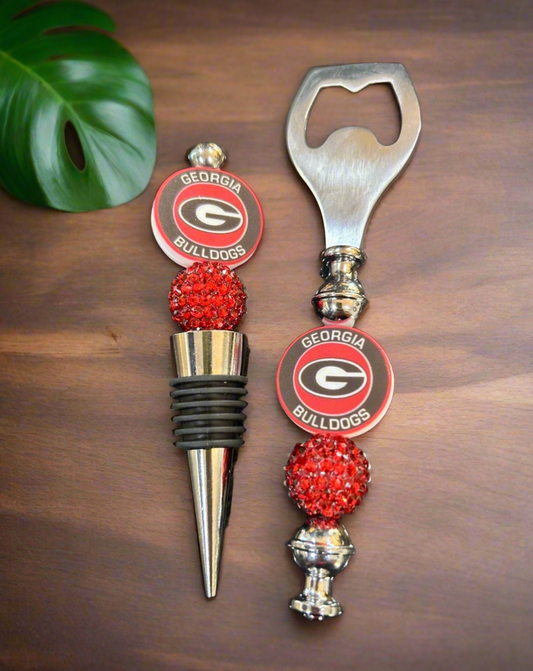 UGA University of Georgia Bulldogs Beaded Wine Stopper and Bottle Opener