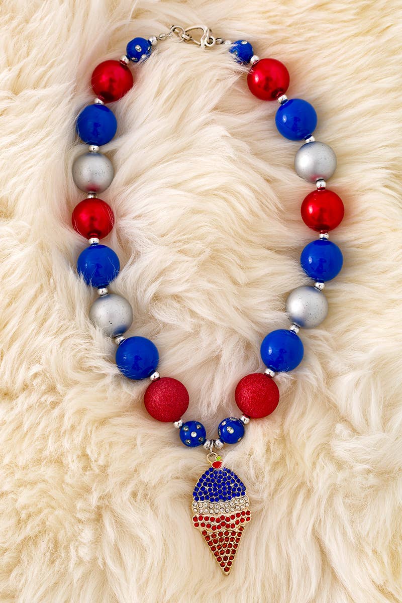 KIDS PATRIOTIC BUBBLE NECKLACE W/PENDANT