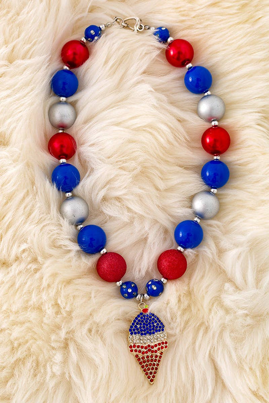 KIDS PATRIOTIC BUBBLE NECKLACE W/PENDANT