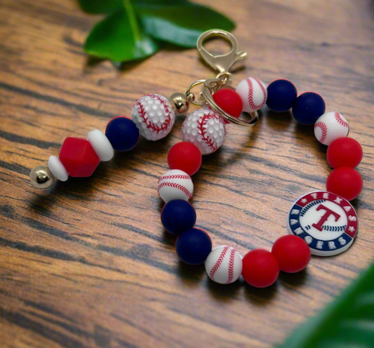 Texas Rangers Silicone Beaded Keychain Wristlet