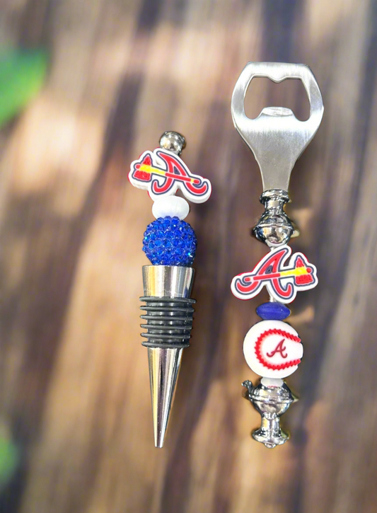 Atlanta Braves Baseball MLB Custom Beaded Wine Stopper and Bottle Opener