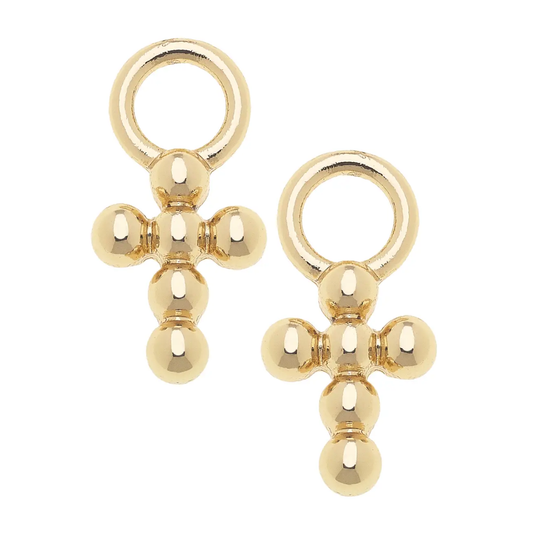 Beaded Cross Huggie Charm (Set of 2) in Shiny Gold