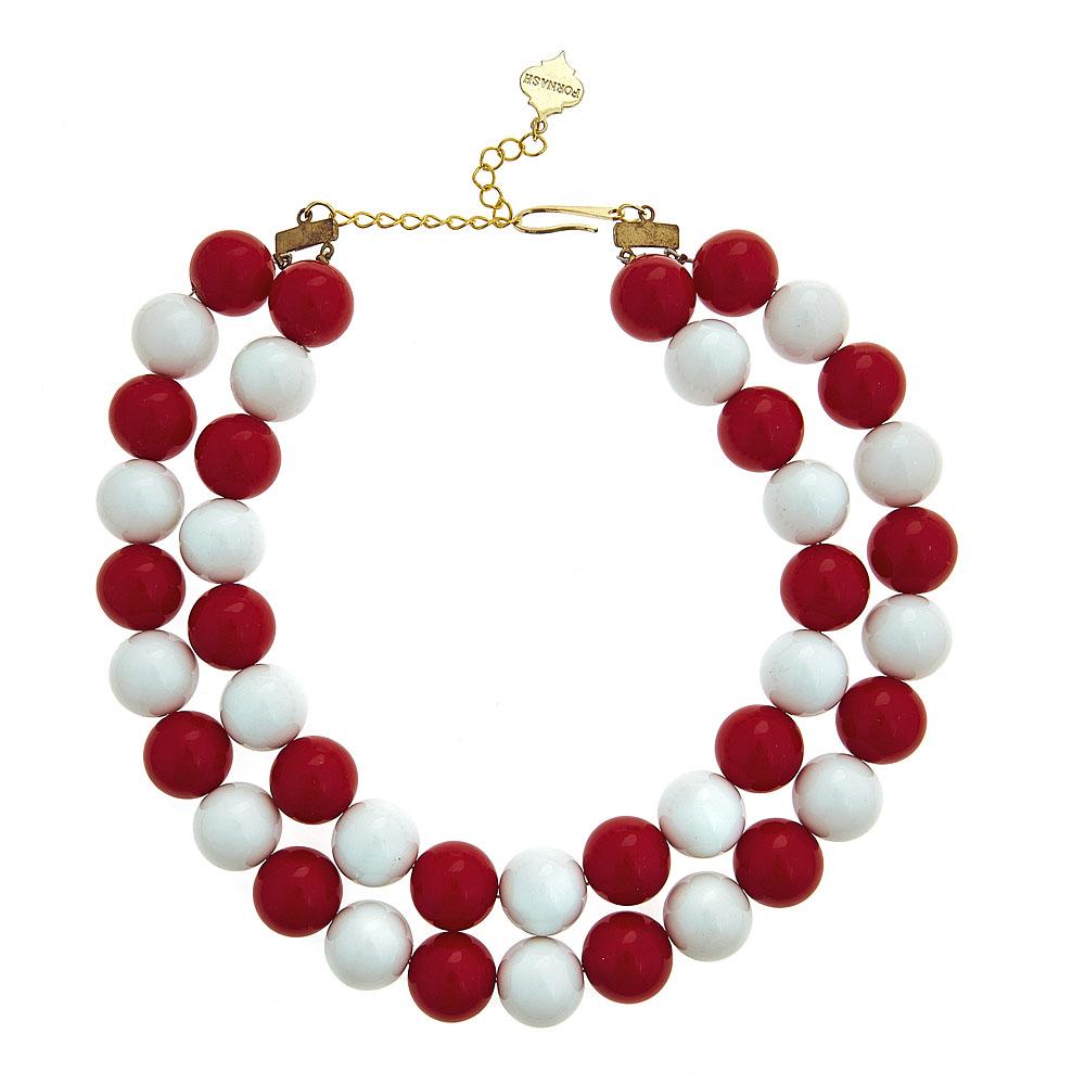 Two-Tone Candy Gameday Necklace: White/Red