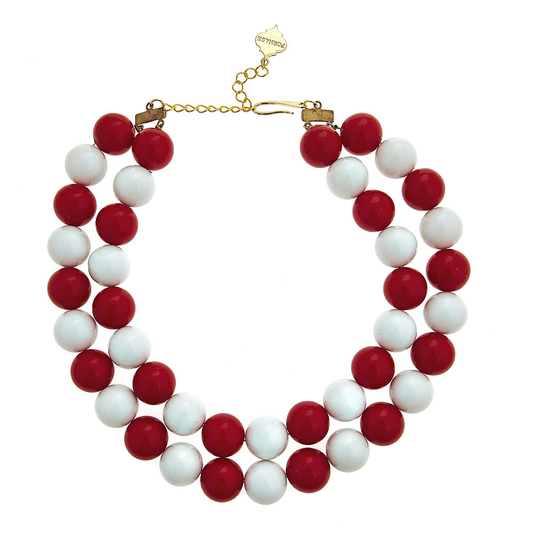 Two-Tone Candy Gameday Necklace: White/Red