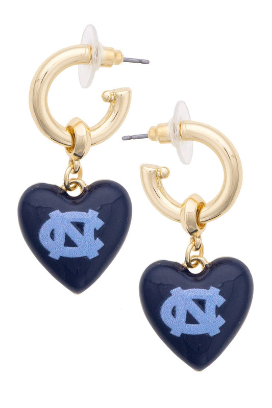 North Carolina Tarheels Heart Drop Earrings