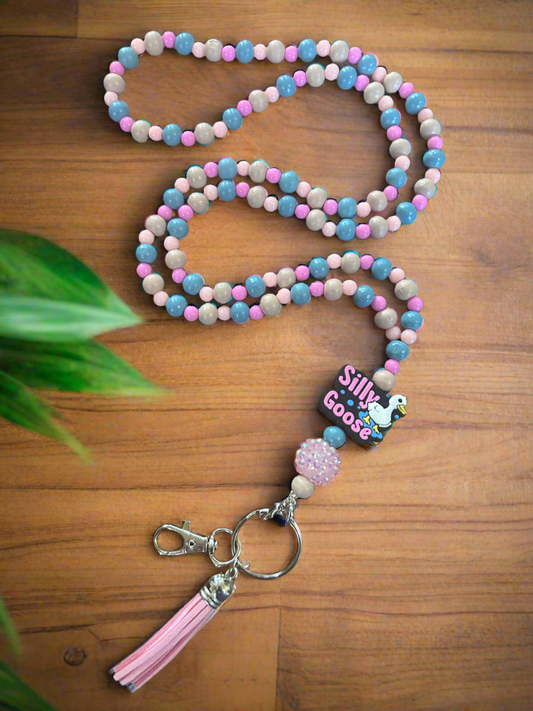 Silly Goose Custom Wood Beaded Lanyard