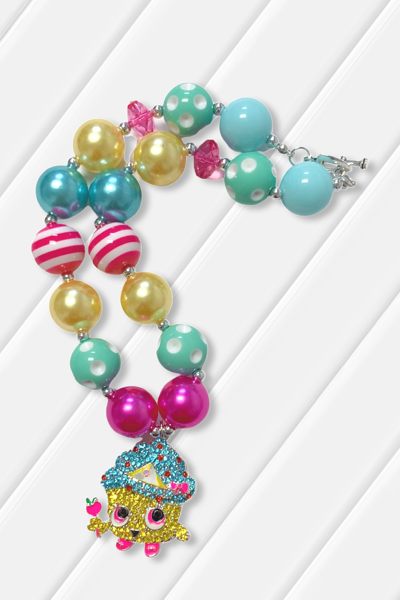 MULTI COLOR BUBBLE NECKLACE WITH SPARKLY CHARACTER PENDANT