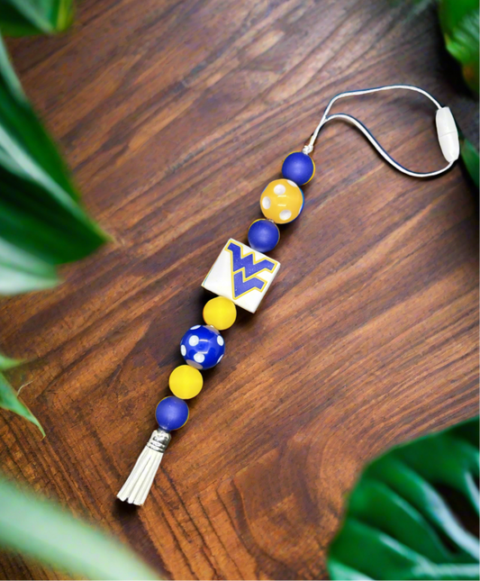 West Virginia University Mountaineers Bubblegum Beaded Car Charm