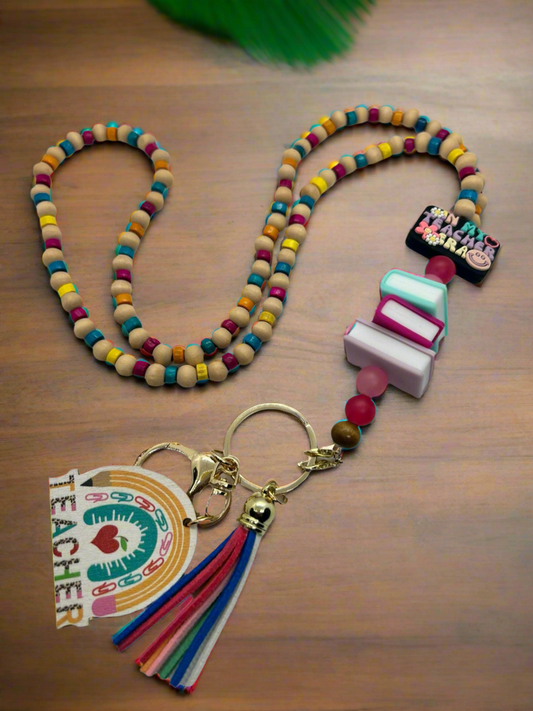 Colorful Wood Beaded Teachers Lanyard