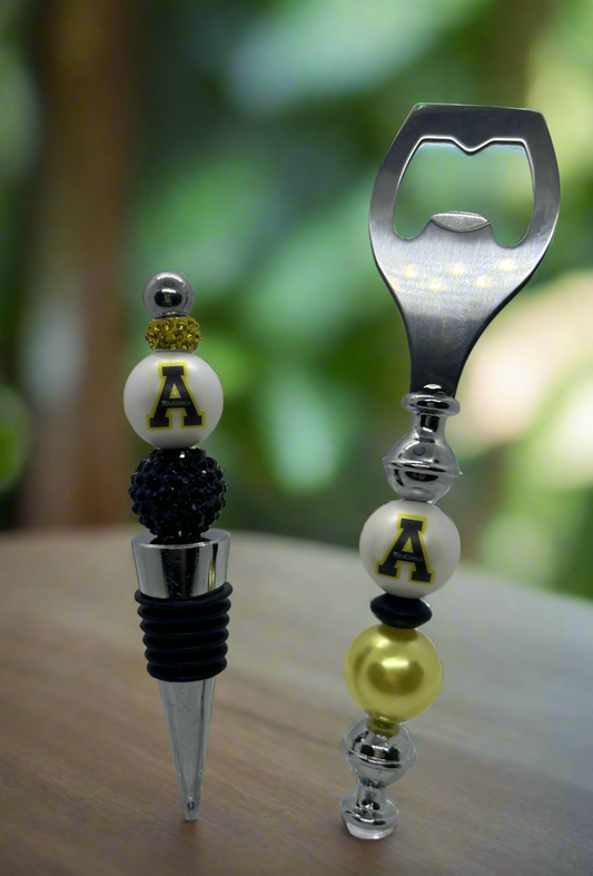 App State themed beaded wine cork and bottle opener