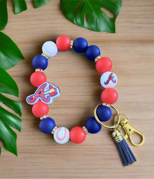 Atlanta Braves themed beaded wristlet keychain