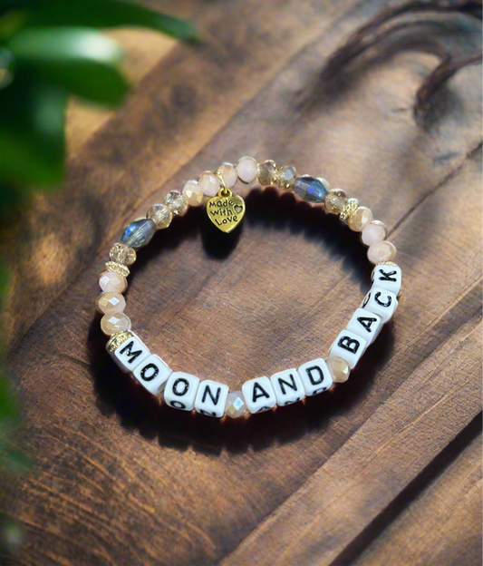 “Moon and Back” Custom Beaded Inspirational Word Bracelet