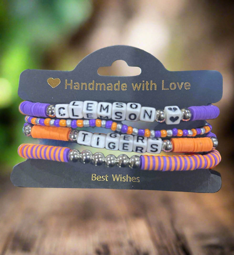 Clemson University Seed Bead Bracelet Stack