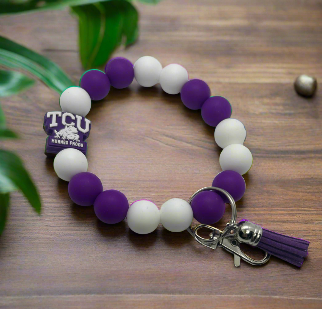 TCU Texas Christian University Horned Frogs Silicone Beaded Keychain Wristlet