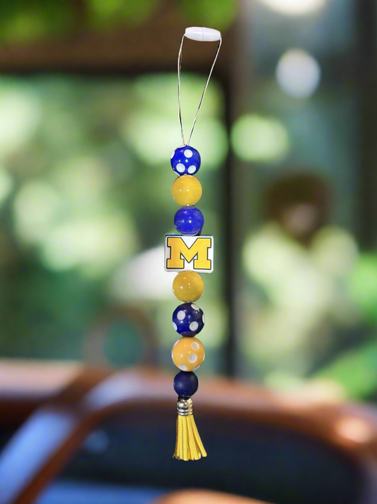 University of Michigan Wolverines Bubblegum Beaded Car Charm