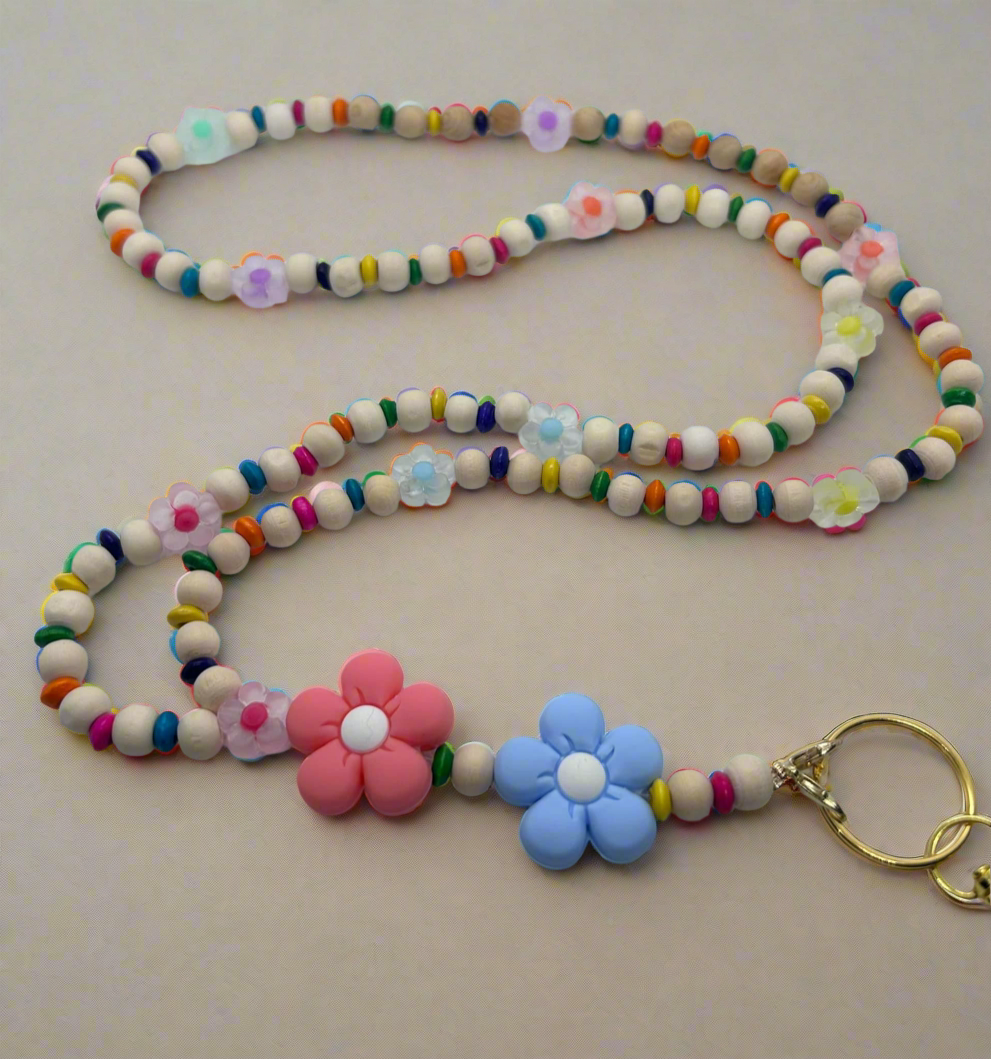 Colorful Flower Themed Lanyard – Rockstar Beaded Jewels by Lacey-Rae