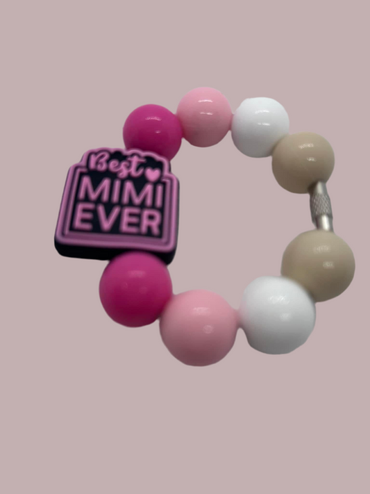 Pink and white beaded Stanley Cup Charm with Best Mimi Ever bead