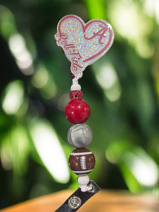 University of Alabama Crimson Tide Football Acrylic Beaded Retractable Badge Reel