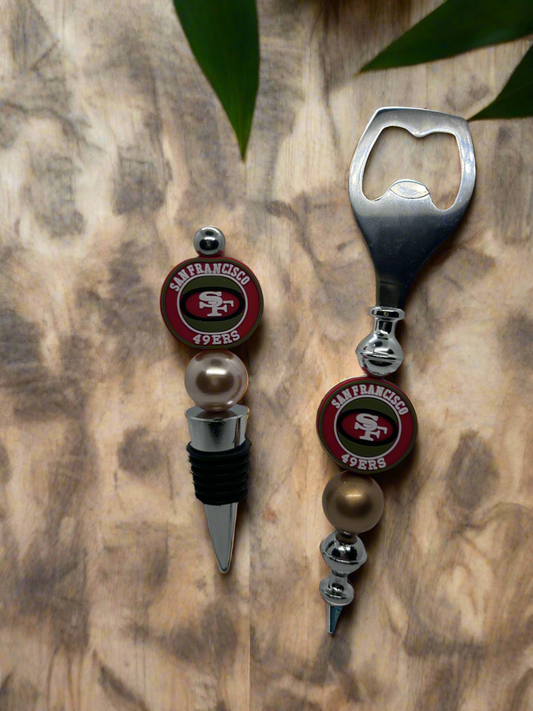 San Francisco 49ers Beaded Wine Stopper and Bottle Opener Set