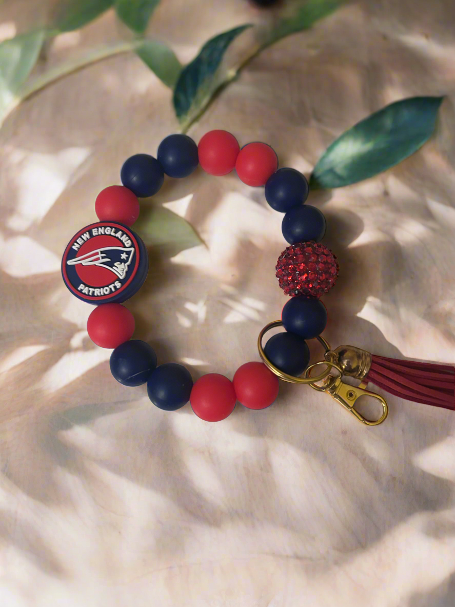 New England Patriots NFL Silicone Beaded Keychain Wristlet