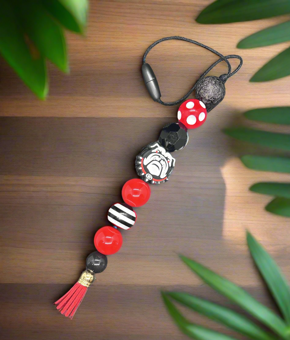 UGA University of Georgia Bulldogs Bubblegum Beaded Car Charm