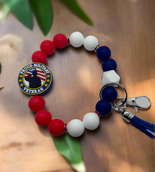 Proud Military Veteran Silicone Beaded Keychain Wristlet