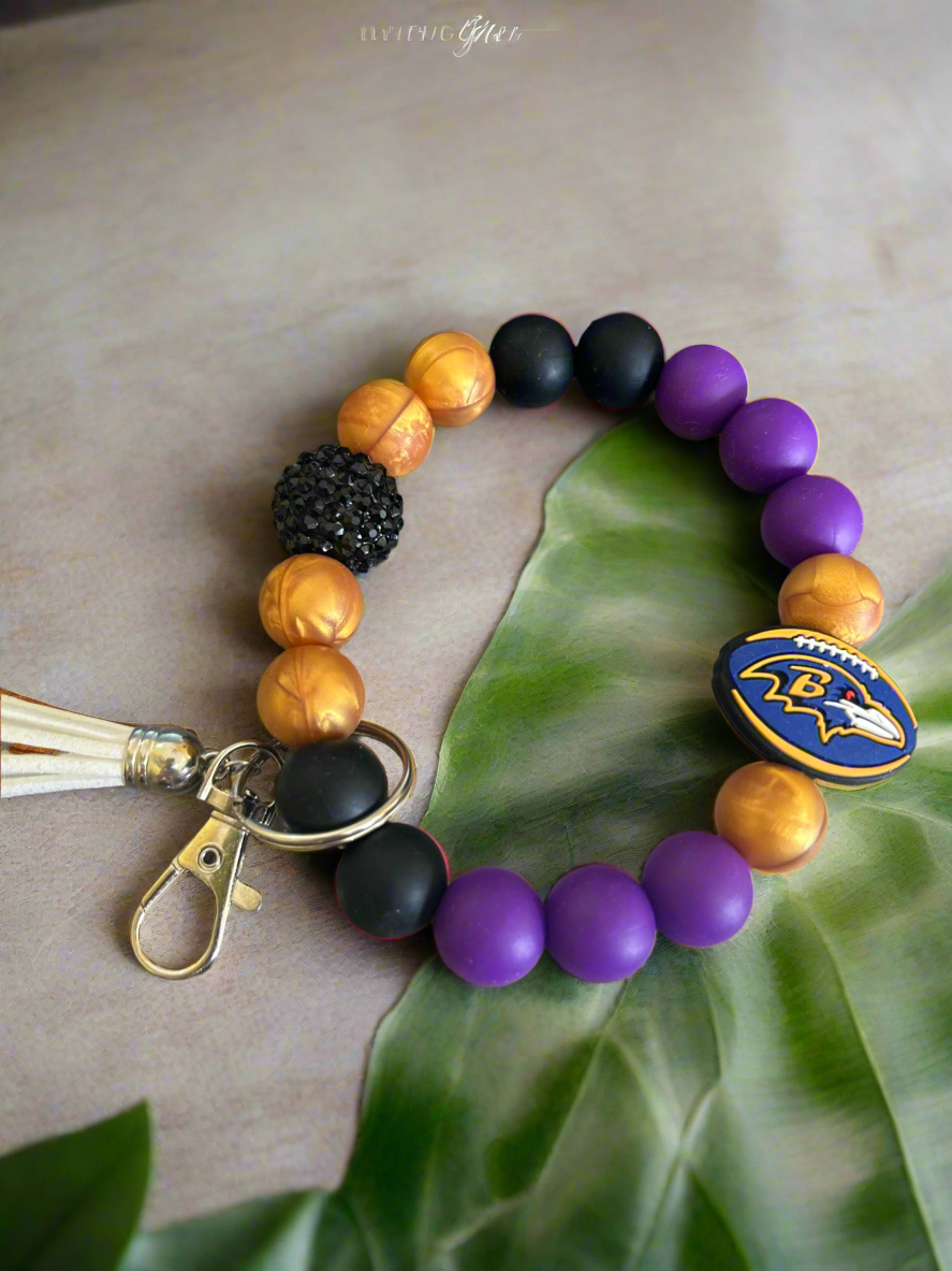 Baltimore Ravens Silicone Beaded Keychain Wristlet