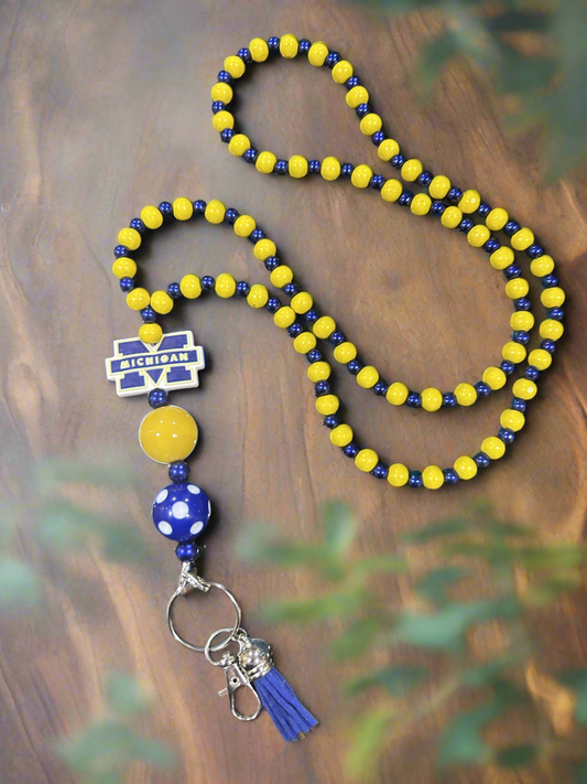 University of Michigan Wolverines Hand Beaded Lanyard