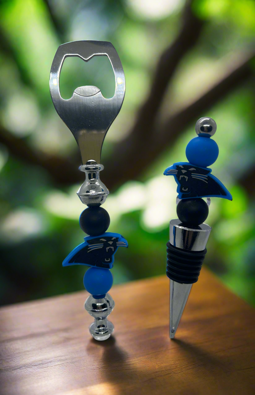 Carolina Panthers inspired bottle opener and wine stopper