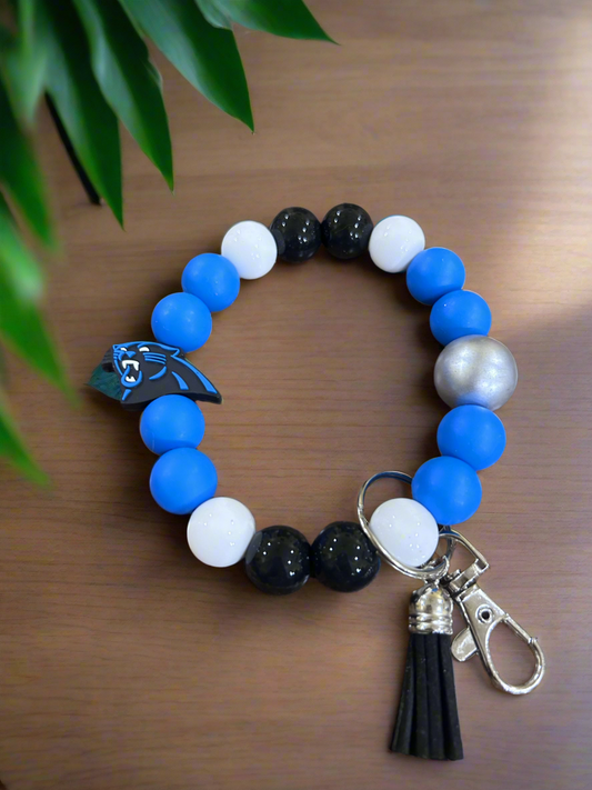 Carolina Panthers Silicone Beaded Keychain Wristlet