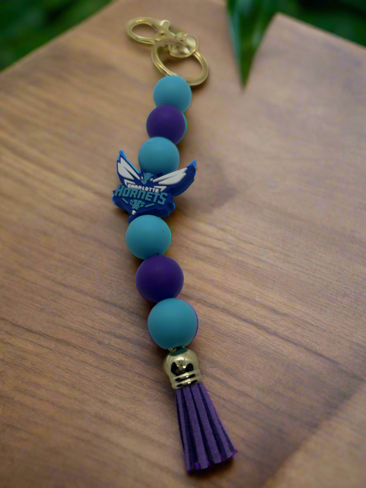 Charlotte Hornets inspired beaded keychain with tassel