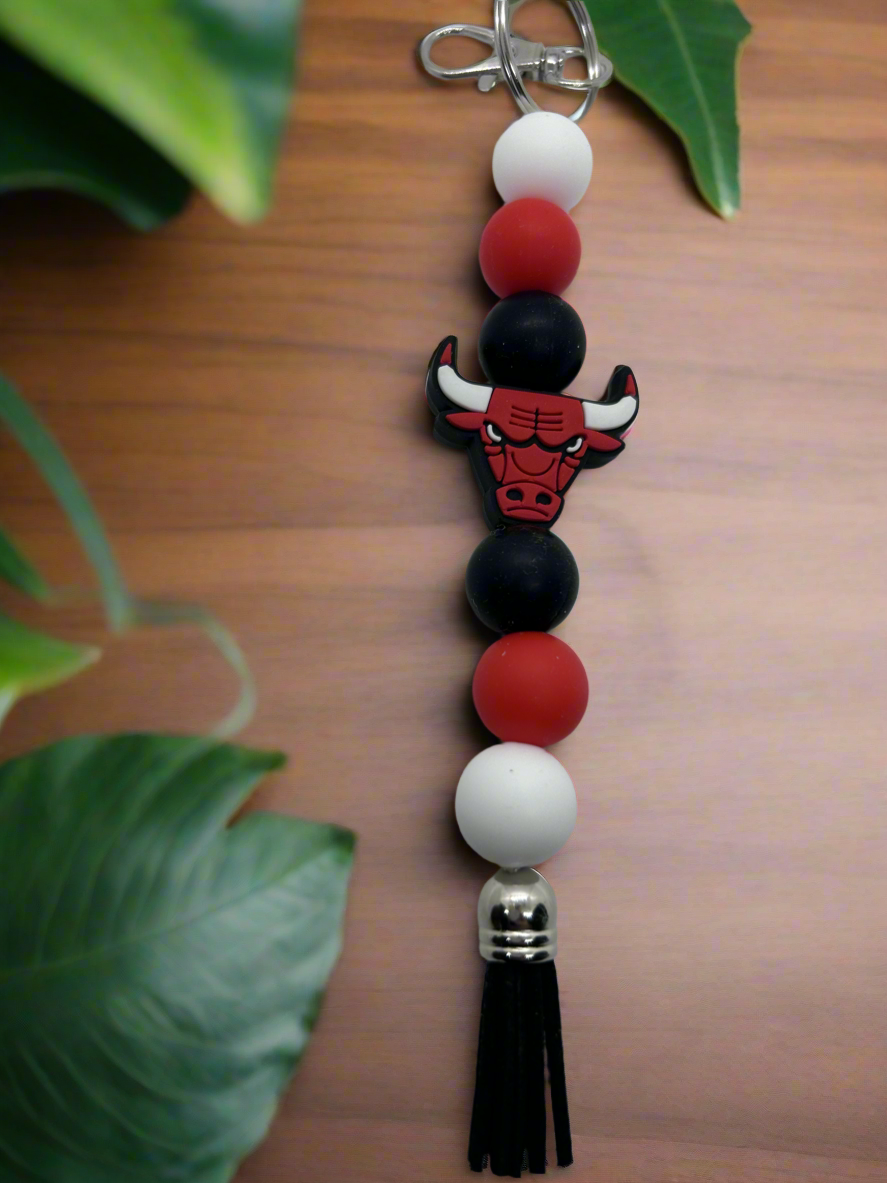 Chicago Bulls inspired beaded keychain with tassel