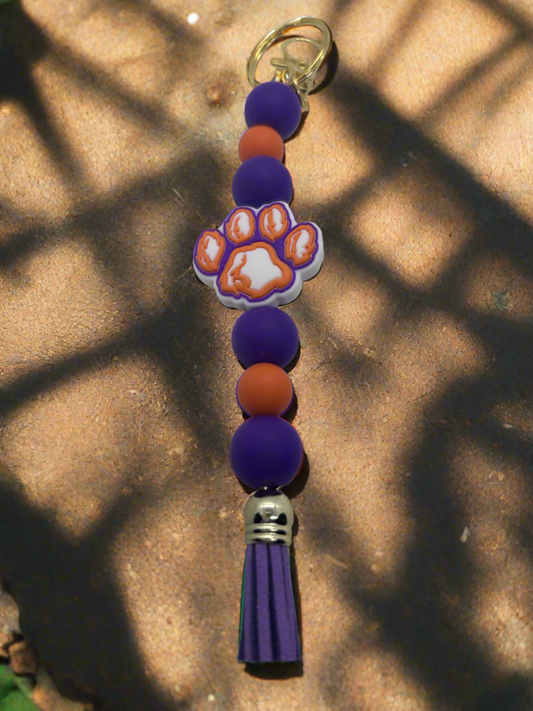 Clemson university inspired beaded keychain with tassel